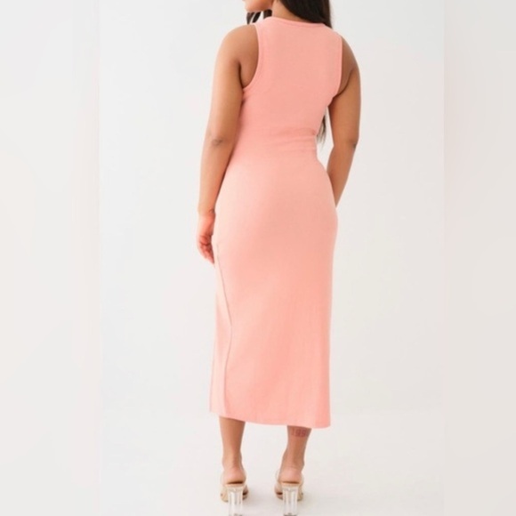 True Religion coral almond‎ sleeveless fitted sexy lace up midi dress size large - Picture 3 of 7